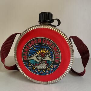 Vintage Marlboro Unlimited Round Canteen Red Camping Hiking Collector Bottle
